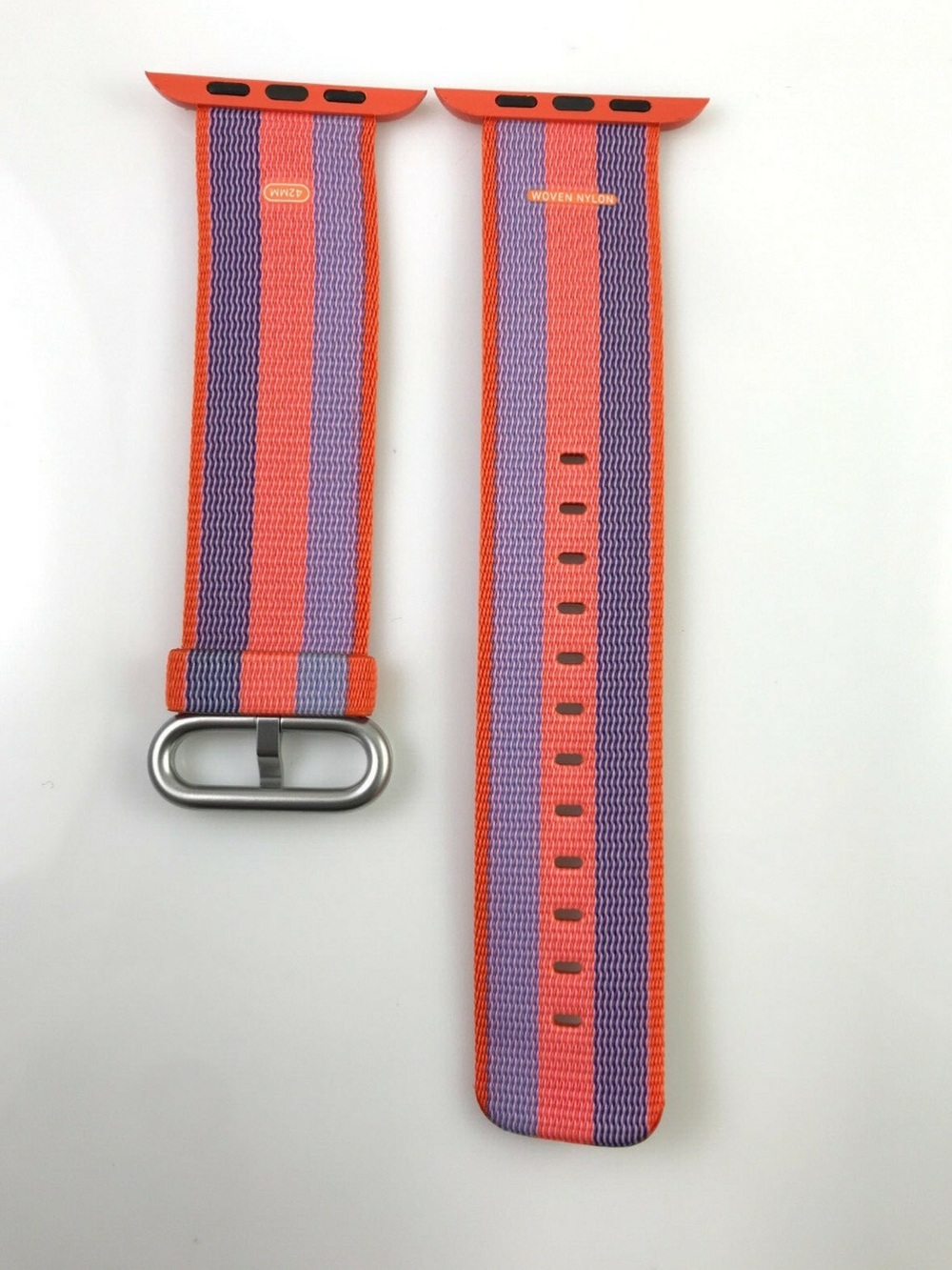 Apple Woven Nylon Watch Band - Coral, Lavender & Navy Stripe